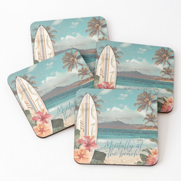 Artikelvorschau, Mentally at the beach Surfing Vintage Retro Design mit Hibiskusblüten und Palmen entworfen und verkauft von MarrysLifestyle.