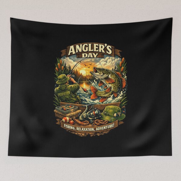 Item preview, Angler’s Day – Fishing, Relaxation & Adventure Vintage Fisherman Design designed and sold by MartBook.