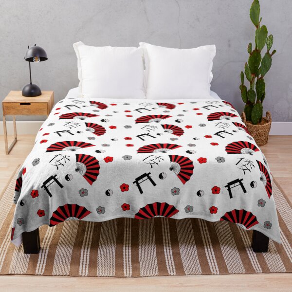 Item preview, Japanese Style Red and Black Pattern - Fans, Torii Gate, and Yin Yang designed and sold by illeN-Art-World.
