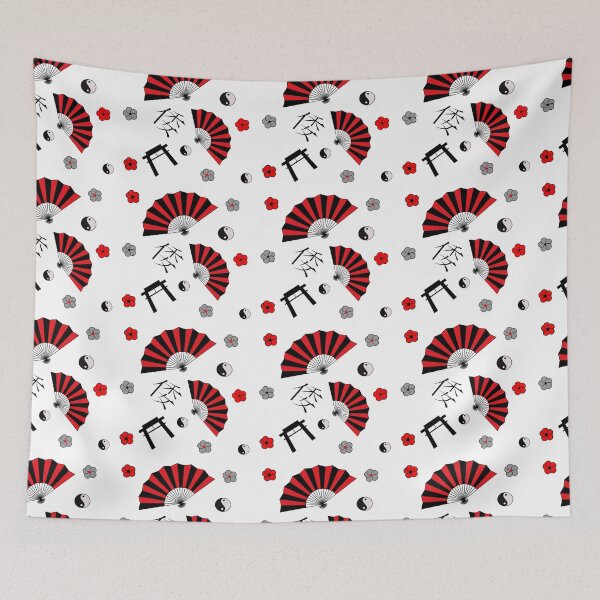 Item preview, Japanese Style Red and Black Pattern - Fans, Torii Gate, and Yin Yang designed and sold by illeN-Art-World.