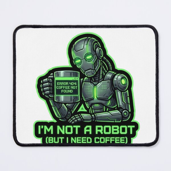 Item preview, Cyberpunk Robot Coffee Sticker I'm Not A Robot designed and sold by JeevanStickers.