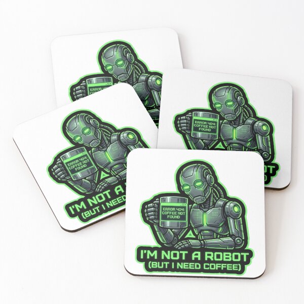 Item preview, Cyberpunk Robot Coffee Sticker I'm Not A Robot designed and sold by JeevanStickers.