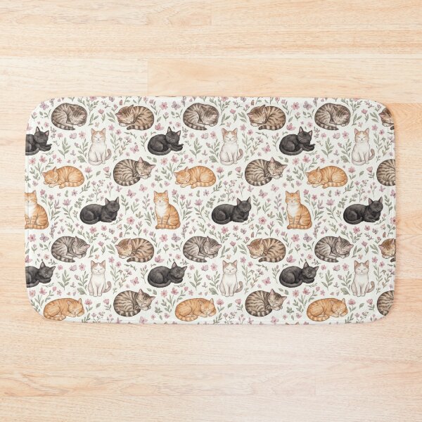 Item preview, Watercolor Cat Floral Seamless Pattern  designed and sold by Inkworksbyshery.