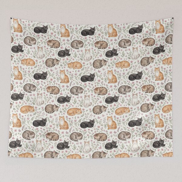 Item preview, Watercolor Cat Floral Seamless Pattern  designed and sold by Inkworksbyshery.