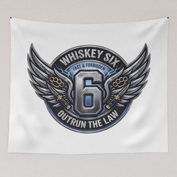 Item preview, Whiskey Six Outrun The Law - Badass Winged Outlaw Spirits Art designed and sold by SasquatchTrail.