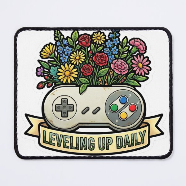 Item preview, Leveling Up Daily - Retro Gaming Controller with Wildflowers designed and sold by JeevanStickers.