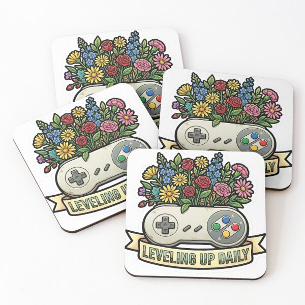 Item preview, Leveling Up Daily - Retro Gaming Controller with Wildflowers designed and sold by JeevanStickers.