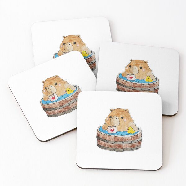 Item preview, capybara relaxing in spa with coffee and rubber duck designed and sold by Artful Things.