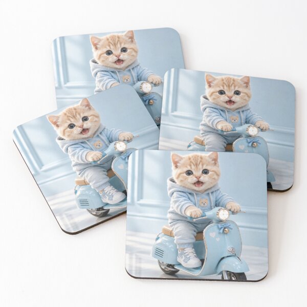 Item preview, Cute Baby Cat Riding a Blue Moped - DreamyByAna Art designed and sold by dreamybyana.