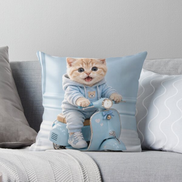 Item preview, Cute Baby Cat Riding a Blue Moped - DreamyByAna Art designed and sold by dreamybyana.