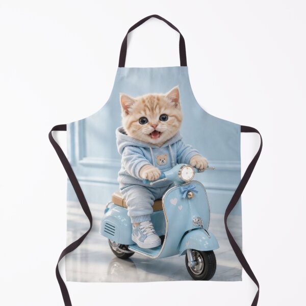 Artikelvorschau, Niedliches Katzenbaby auf einem blauen Moped – DreamyByAna Art entworfen und verkauft von dreamybyana.