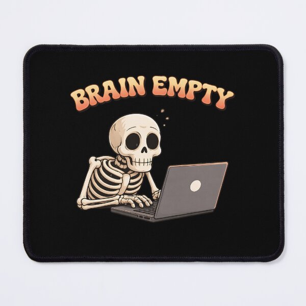 Artikelvorschau, Lustiges T-Shirt mit leerem Gehirn und Skelett, das am Laptop arbeitet entworfen und verkauft von Raw Tigers.