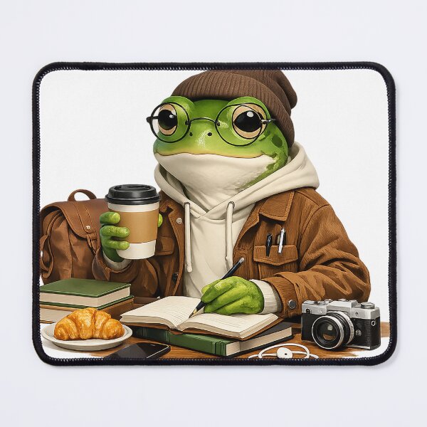 Item preview, Modern Frog Traveler with Coffee Art | Adventurous Digital Nomad Froggy designed and sold by CustomizingGift.
