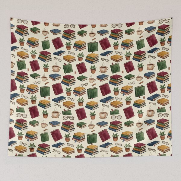 Item preview, Book Lover Watercolor Library Coffee Seamless Pattern designed and sold by Inkworksbyshery.