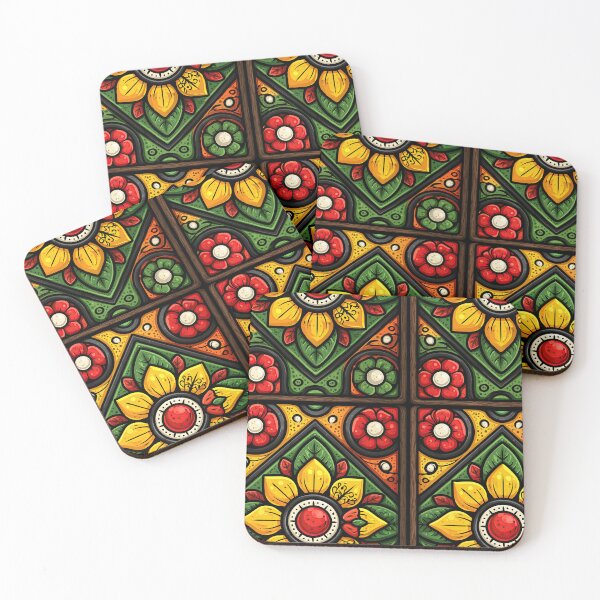 Item preview, Red and Yellow Traditional Floral Ceramic Tile designed and sold by Piotrek0001.