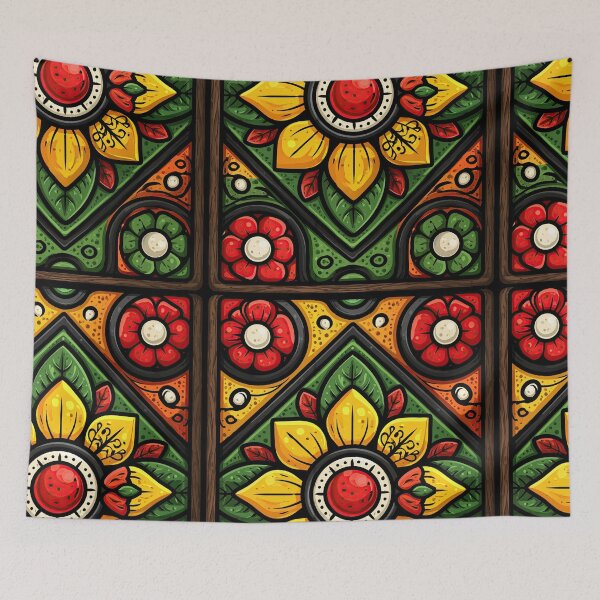 Item preview, Red and Yellow Traditional Floral Ceramic Tile designed and sold by Piotrek0001.