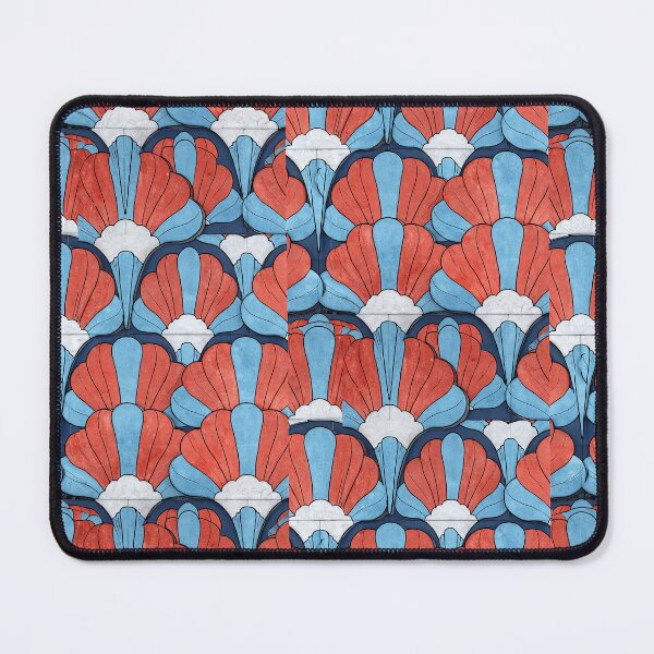 Item preview, Coral and Blue Scallop Shell Art Deco Tile designed and sold by Piotrek0001.