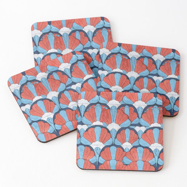 Item preview, Coral and Blue Scallop Shell Art Deco Tile designed and sold by Piotrek0001.