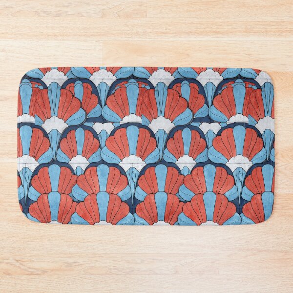 Item preview, Coral and Blue Scallop Shell Art Deco Tile designed and sold by Piotrek0001.