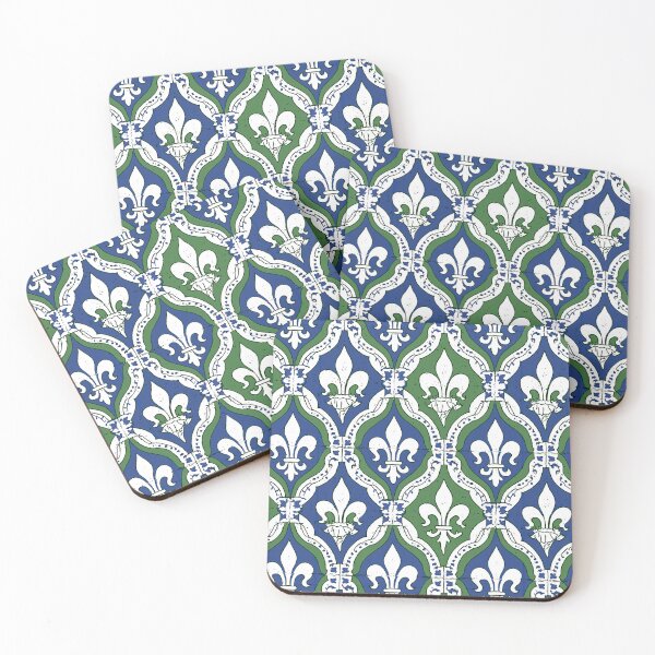 Item preview, Green and Blue Fleur de Lis Traditional Tile designed and sold by Piotrek0001.