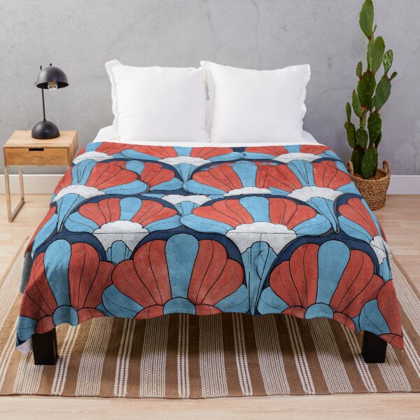 Item preview, Coral and Blue Scallop Shell Art Deco Tile designed and sold by Piotrek0001.