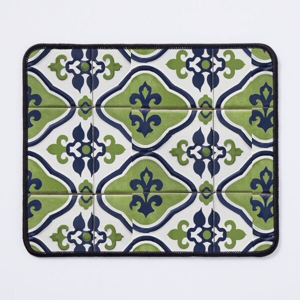 Item preview, Green and Blue Geometric Floral Ceramic Tile designed and sold by Piotrek0001.