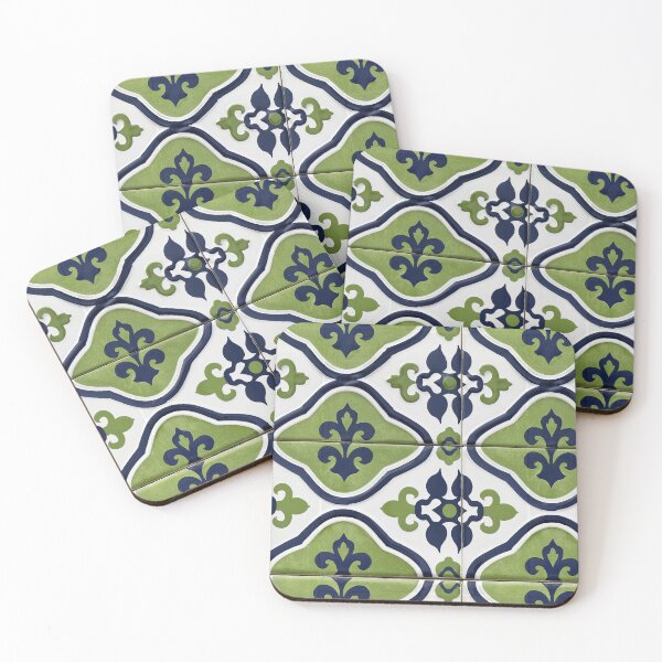 Item preview, Green and Blue Geometric Floral Ceramic Tile designed and sold by Piotrek0001.