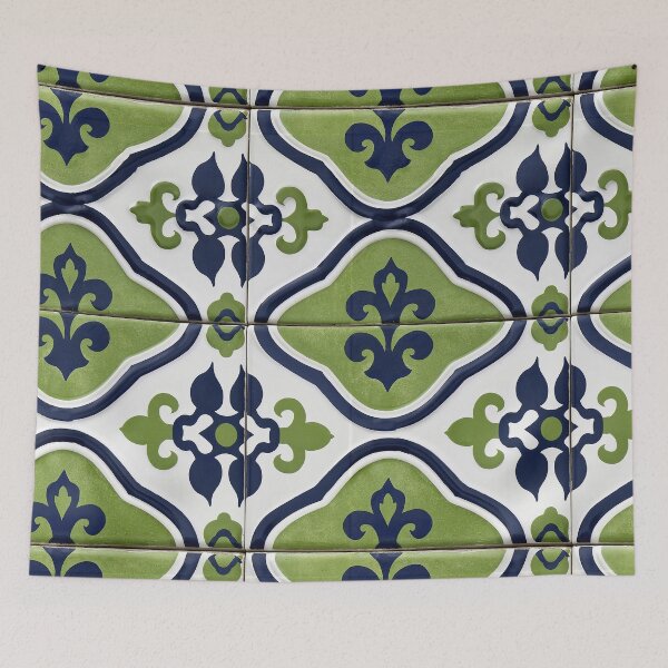 Item preview, Green and Blue Geometric Floral Ceramic Tile designed and sold by Piotrek0001.