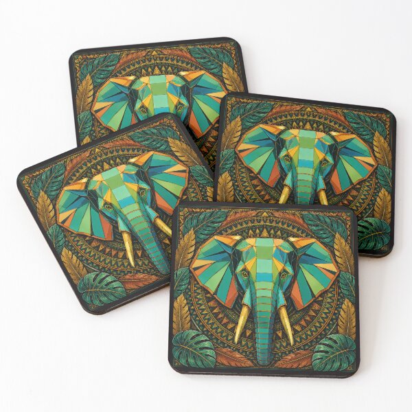 Item preview, Geometric Elephant in Vibrant Colors designed and sold by PixelsTelas.