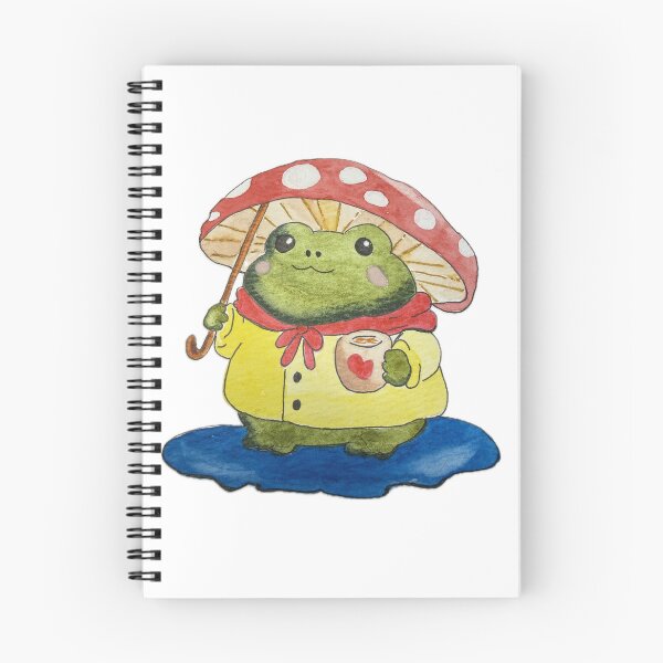 Item preview, watercolor frog drinking coffee under a toadstool umbrella designed and sold by Artful Things.