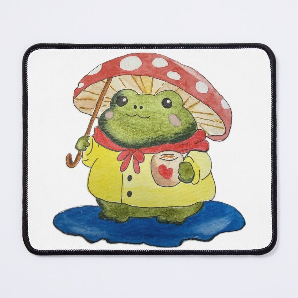 Item preview, watercolor frog drinking coffee under a toadstool umbrella designed and sold by Artful Things.