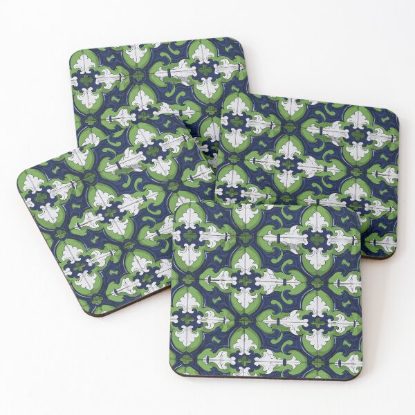 Item preview, Green and Blue Leafy Damask Ceramic Pattern designed and sold by Piotrek0001.