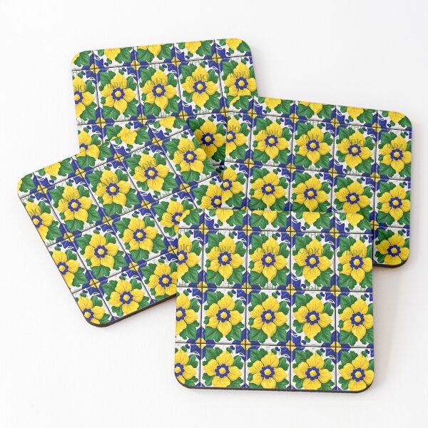 Item preview, Bright Yellow and Blue Floral Talavera Tile designed and sold by Piotrek0001.