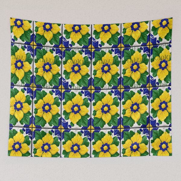 Item preview, Bright Yellow and Blue Floral Talavera Tile designed and sold by Piotrek0001.