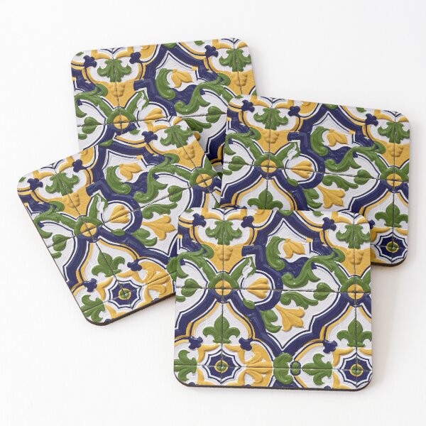 Item preview, Yellow and Blue Leafy Ceramic Tile Pattern designed and sold by Piotrek0001.
