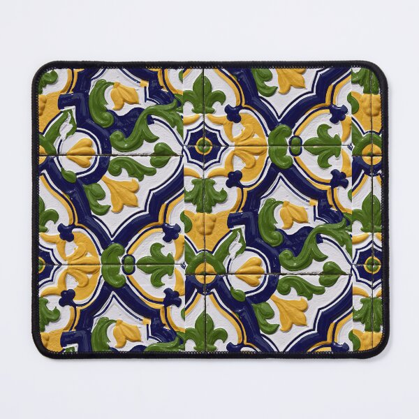 Item preview, Yellow and Blue Leafy Ceramic Tile Pattern designed and sold by Piotrek0001.