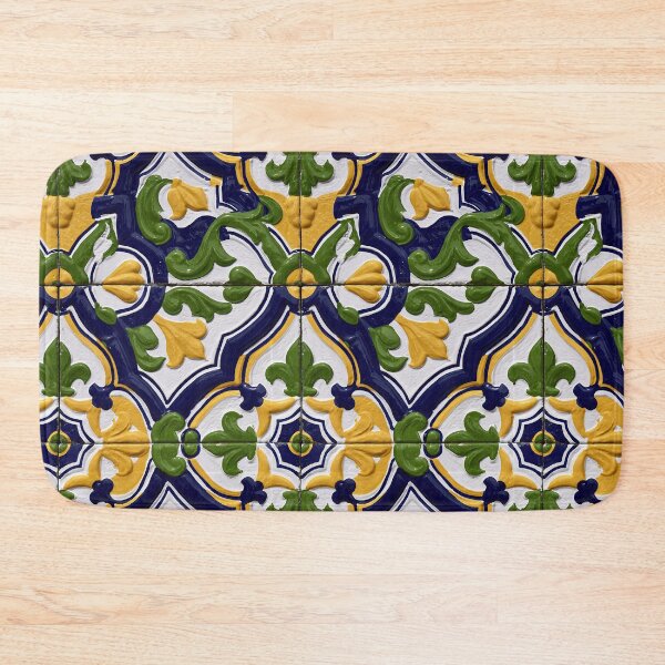 Item preview, Yellow and Blue Leafy Ceramic Tile Pattern designed and sold by Piotrek0001.