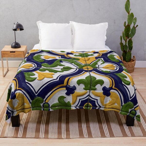 Item preview, Yellow and Blue Leafy Ceramic Tile Pattern designed and sold by Piotrek0001.