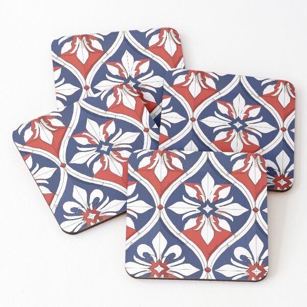Item preview, Red White and Blue Classic Floral Azulejo designed and sold by Piotrek0001.