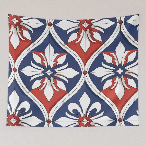 Item preview, Red White and Blue Classic Floral Azulejo designed and sold by Piotrek0001.