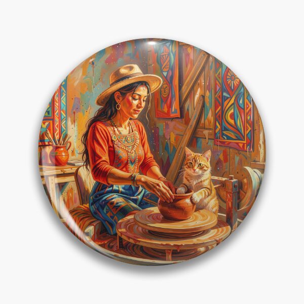 Item preview,  Woman and Cat Making Ceramics designed and sold by M-Y-A-R-T-.