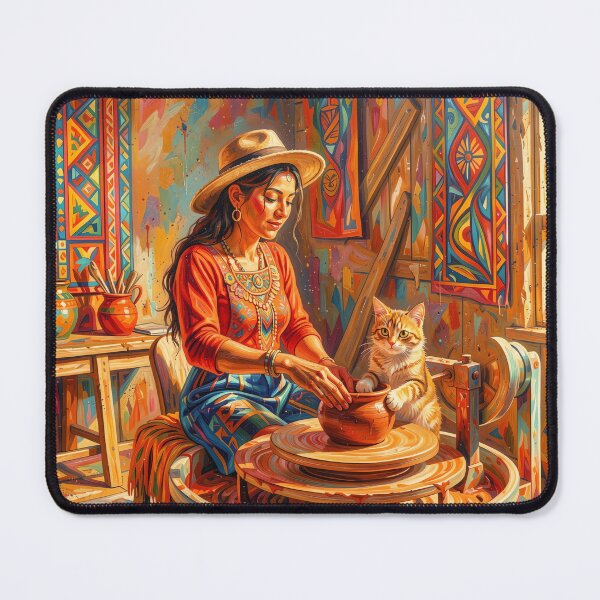 Item preview,  Woman and Cat Making Ceramics designed and sold by M-Y-A-R-T-.