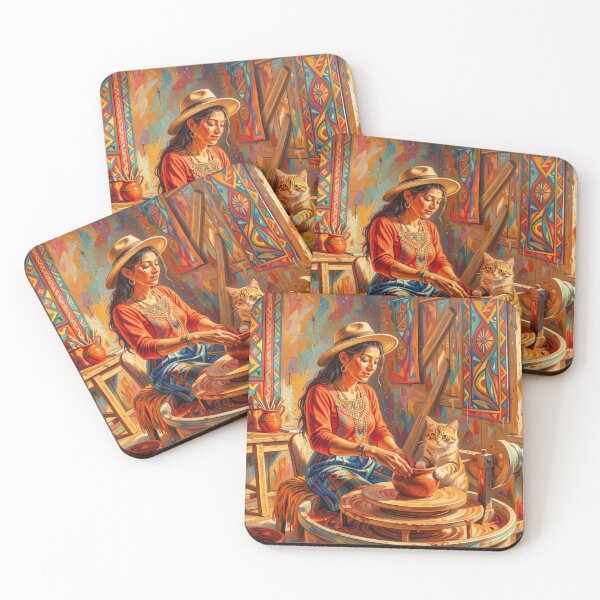 Item preview,  Woman and Cat Making Ceramics designed and sold by M-Y-A-R-T-.