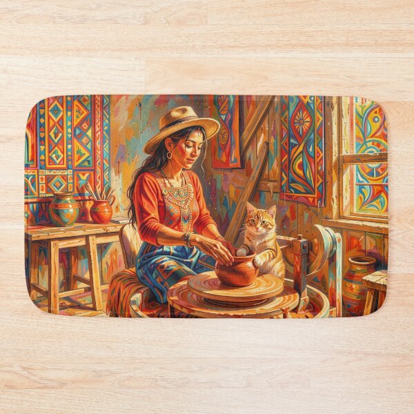 Item preview,  Woman and Cat Making Ceramics designed and sold by M-Y-A-R-T-.