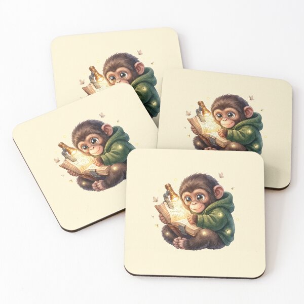 Item preview, Curious Baby Monkey Reading by Fireflies designed and sold by MythicCotton.