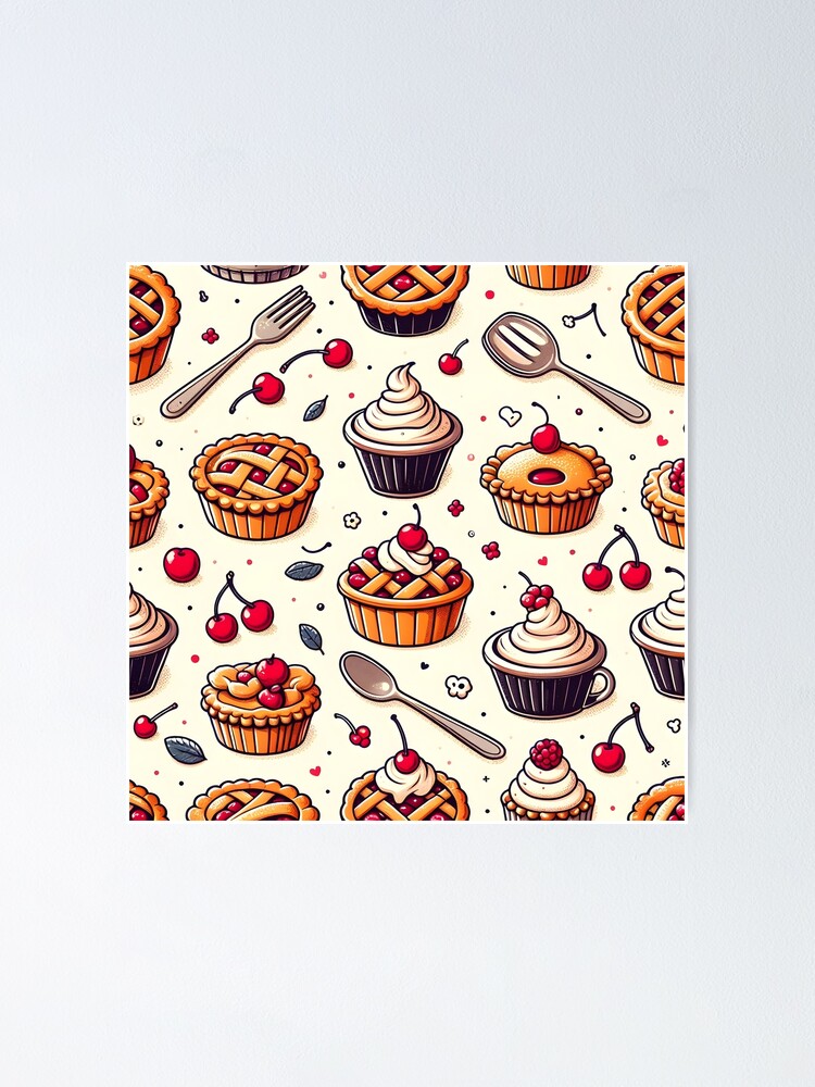 Thumbnail 1 of 3, Poster, Cherry Cupcake Kitchen Pattern designed and sold by ysfbmh.