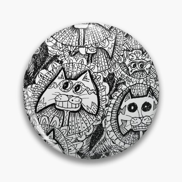 Item preview, cat flowers abstract drawing in black ink  designed and sold by CrittersByLola.