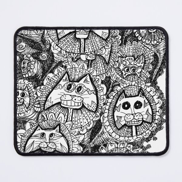 Item preview, cat flowers abstract drawing in black ink  designed and sold by CrittersByLola.