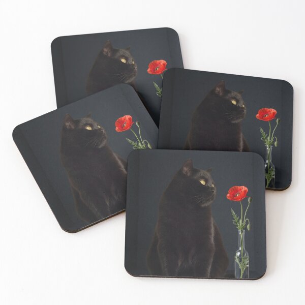 Item preview, The Crimson Poppy - Mystical Black Cat Portrait designed and sold by RavenNoirStudio.
