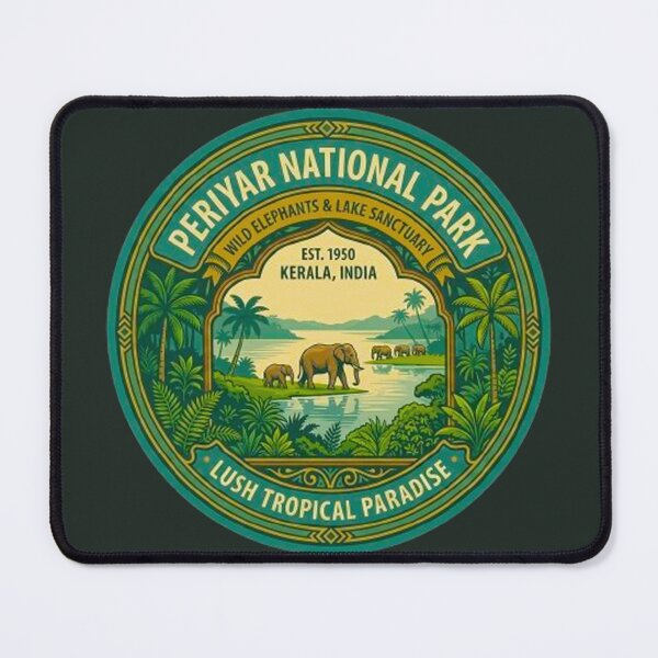 Item preview, Periyar National Park Kerala India Wild Elephant Vintage Badge designed and sold by MT-Hub | Art for Every Soul.